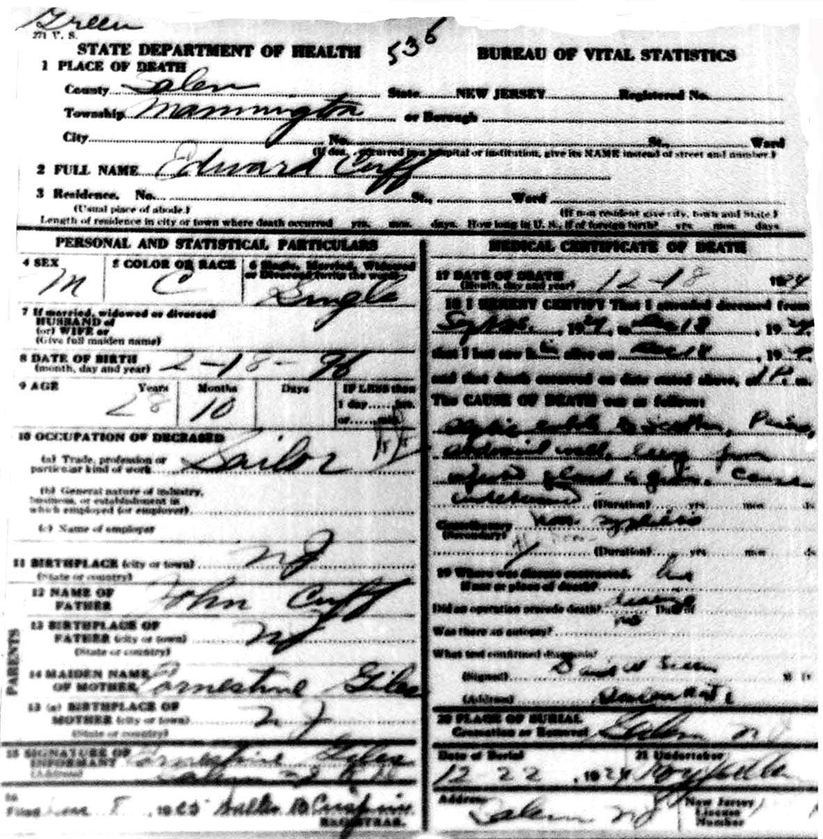 Mitsawokett: New Jersey death certificates
